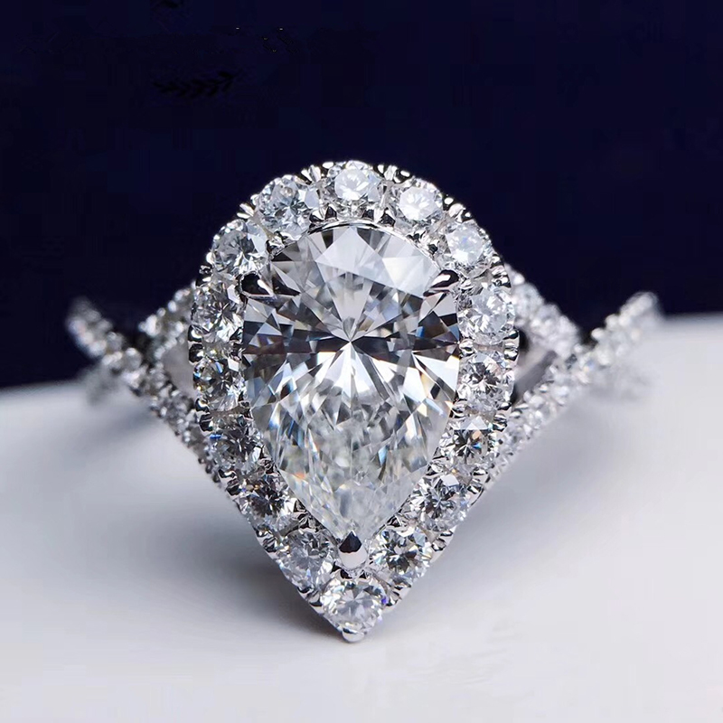 Moissanite Engagement Ring 1 Carat - مخصص الصلبة 14K الذهب الأبيض النساء