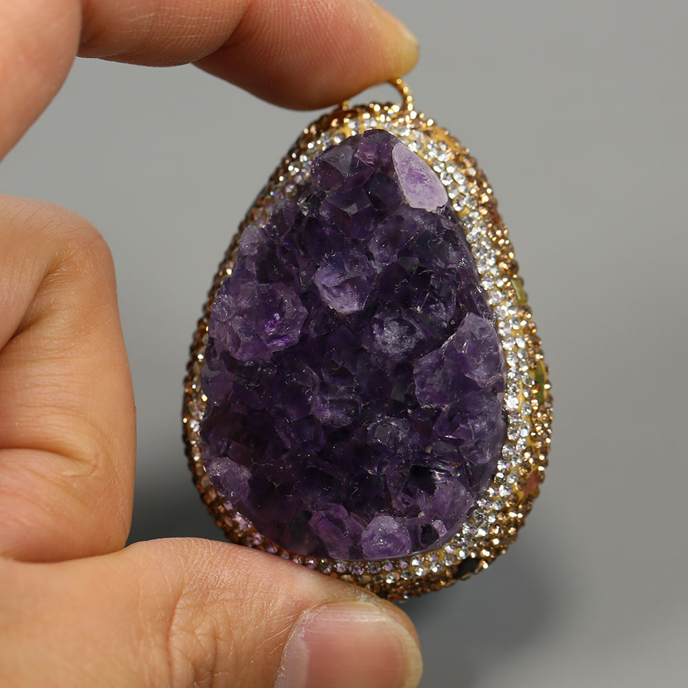 Crystal Pendant Necklace Natural Stone - الطبيعية الأرجواني جمشت الكوارتز العنقودية كريستال