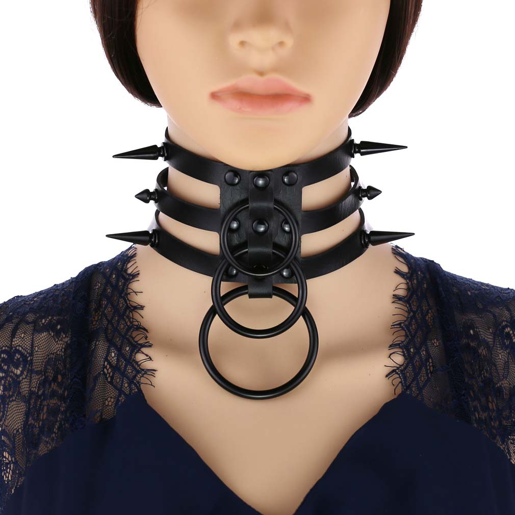 Goth Punk Spike Choker - قلادة شوكر جلدية سوداء بمسامير للرجال