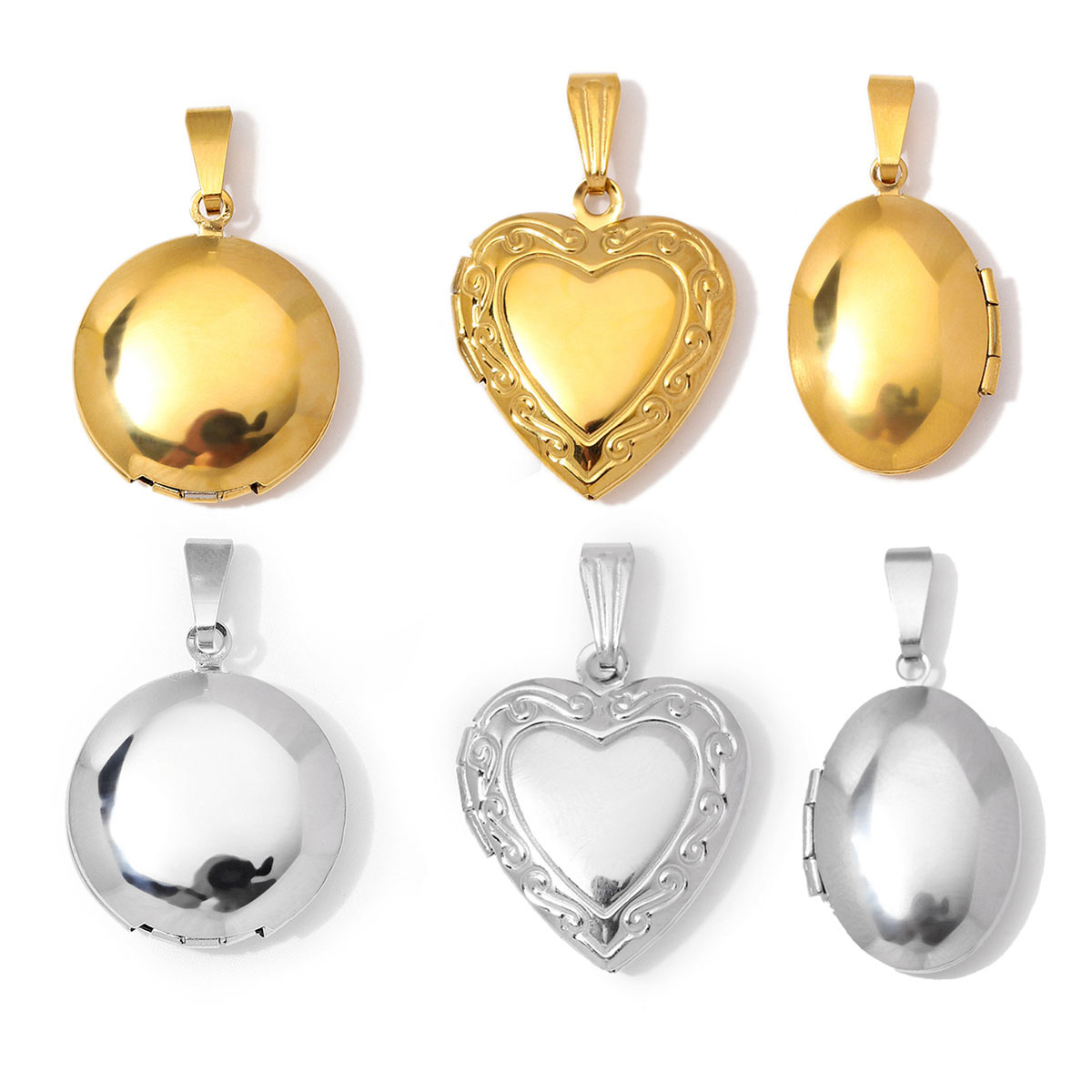Heart Locket Necklace Photo - 3 قطع/مجموعة، بالجملة، قلادات من الفولاذ