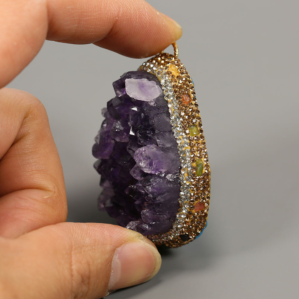 الطبيعية الأرجواني جمشت الكوار - مراجعة Crystal Pendant Necklace Natural Stone وسعره